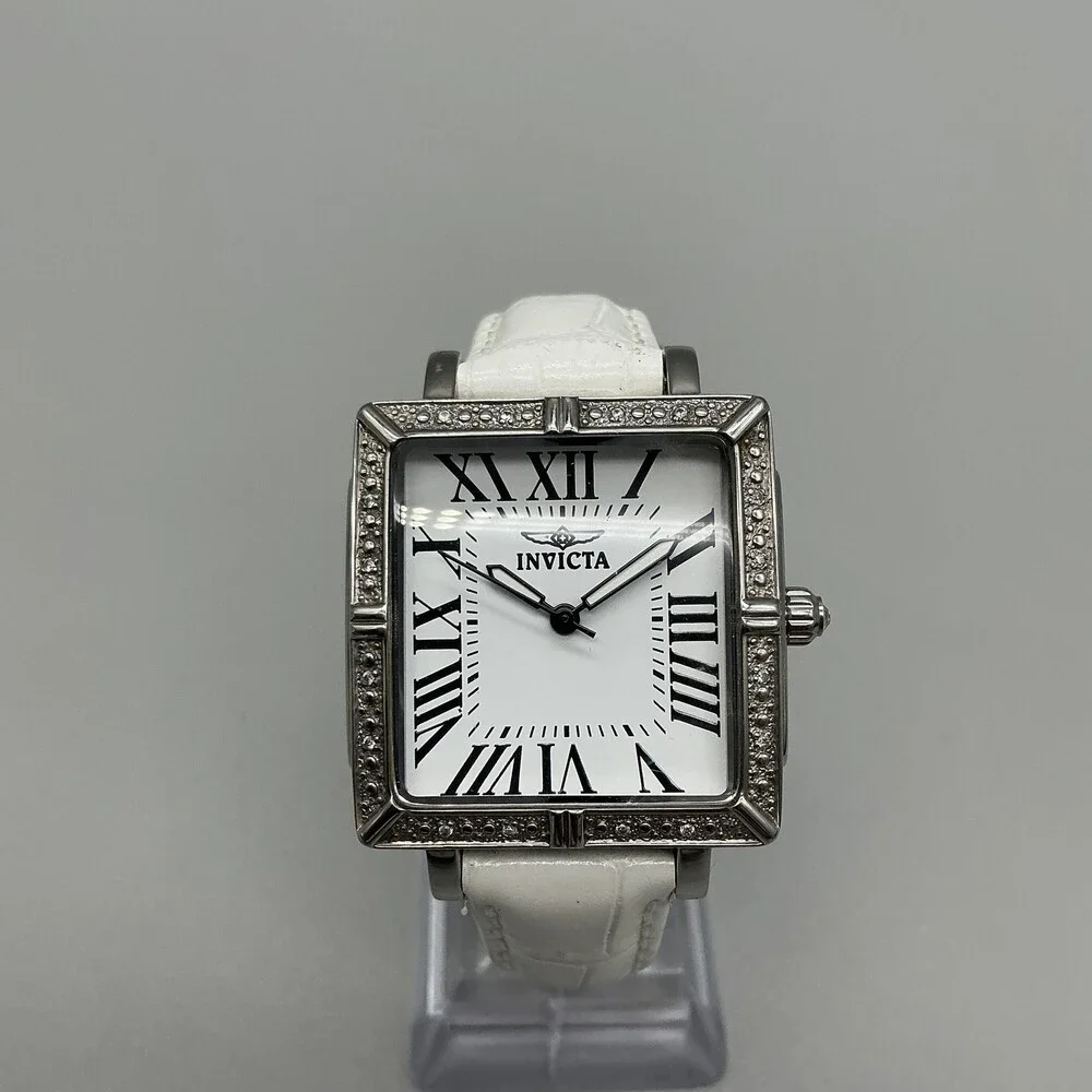 Invicta Wildflower 1210 Womens Watch 33mm Square Silver Tone Leather New Battery
